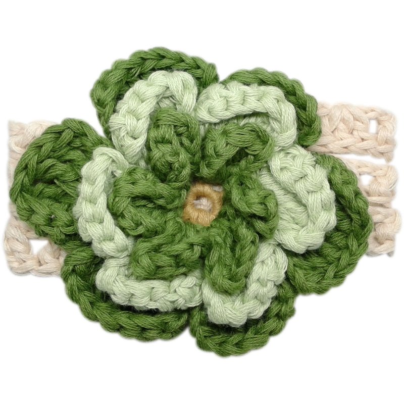 Multi-petal olive green / apple green big flower hand-knitted flower pure cotton headband Olive / Mint