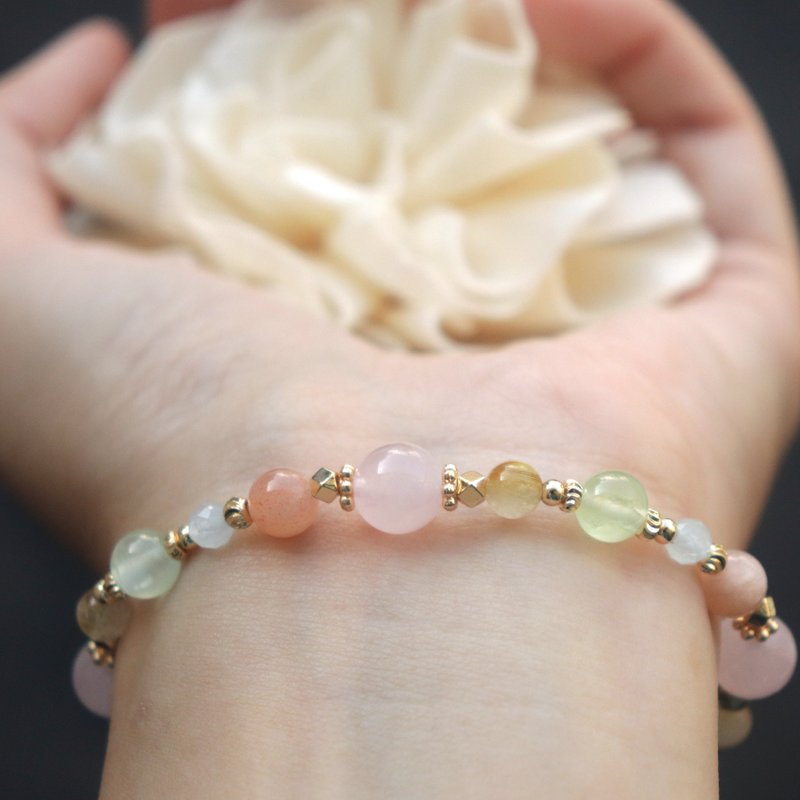 粉晶-太陽石-海藍寶-葡萄石-鈦晶-招財-水晶手鍊 - 手鍊/手環 - 水晶 多色