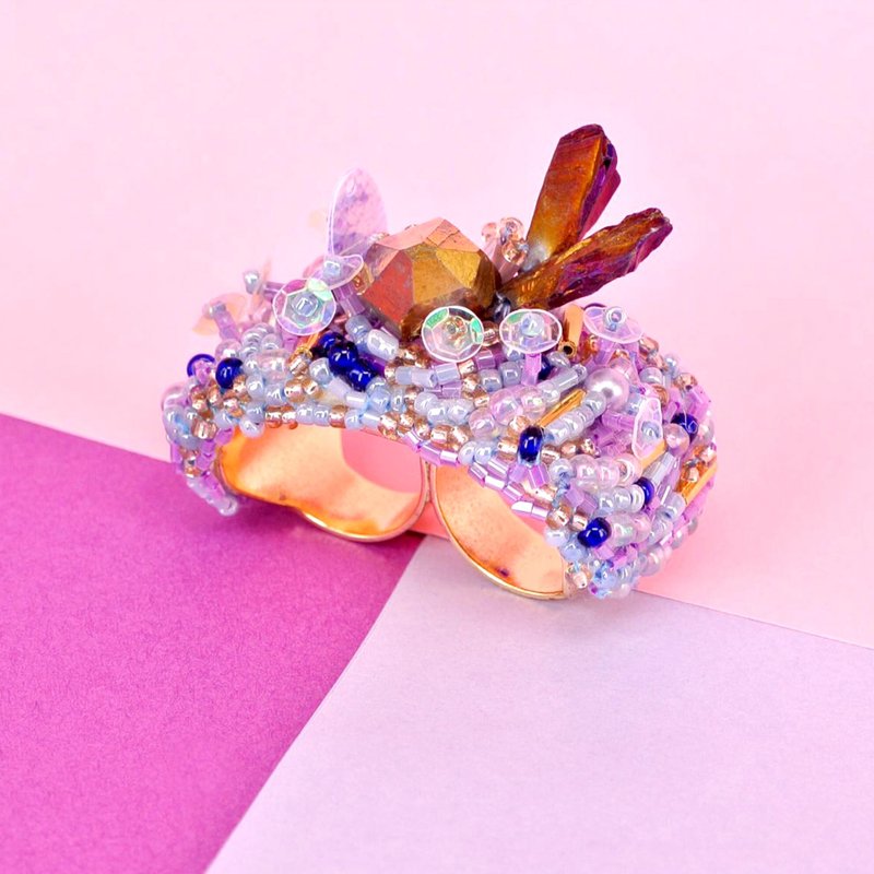 Planet - Violet. Pink Amethyst Island Double Ring Ring