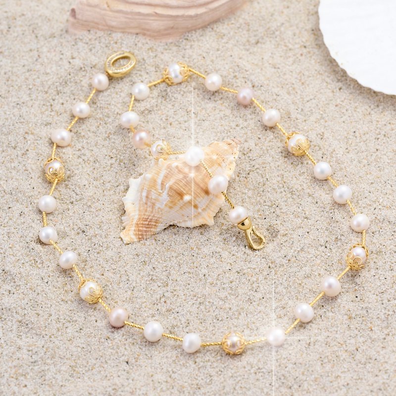 天然白色淡水珍珠項鍊 10–11mm 金色橢圓扣 奢華大氣 聖誕節禮物 - 項鍊 - 珍珠 白色