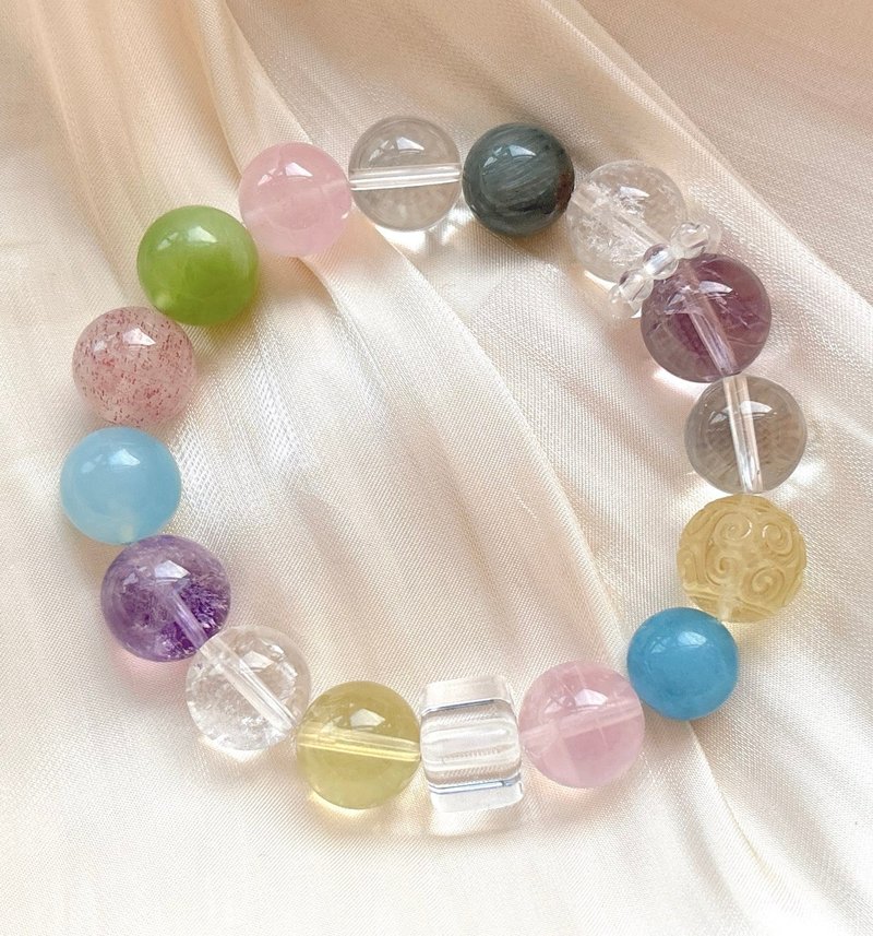 天然 白水晶 白阿賽 草莓晶 藍兔毛髮晶 紫水晶 粉晶 岫玉 黃水晶 - 手鍊/手環 - 水晶