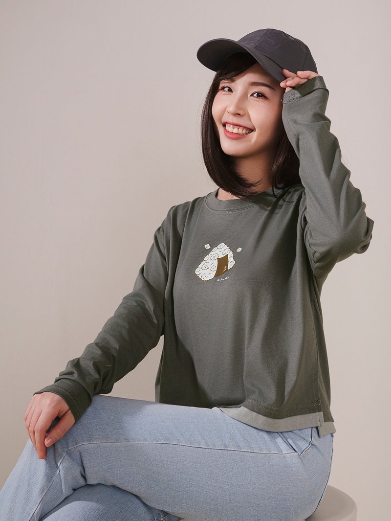 短版層次感薄長袖衣-泡泡羊飯糰 - 女上衣/長袖上衣 - 棉.麻 灰色