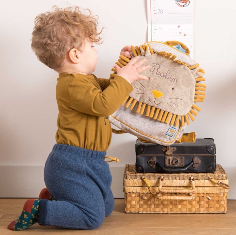 法國 Moulin Roty 可愛獅兒童背包 - 防走失/兒童背包 - 棉.麻 多色