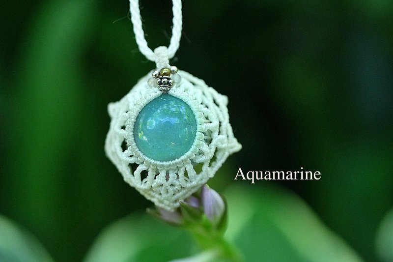曼荼羅★アクアマリン マクラメネックレス2064 - 項鍊 - 寶石 藍色