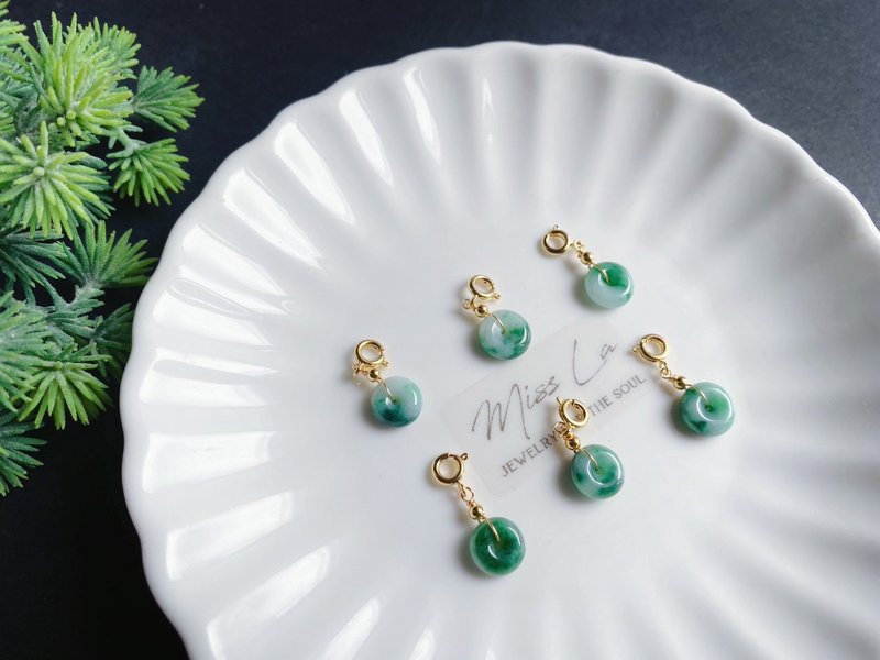 天然緬甸玉翡翠 陽綠飄花 平安扣 (附鍊) 隨意扣 滴溜 項鍊 手鍊 - 吊飾/掛飾 - 玉石 綠色