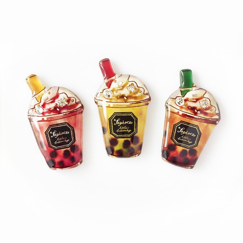 Tapioca milktea brooch タピオカミルクティのブローチ - 胸針 - 塑膠 粉紅色