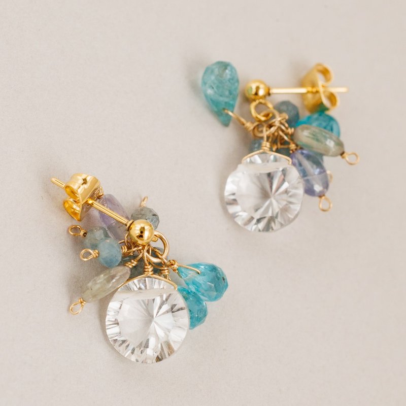 水晶、タンザナイト、アパタイト、モスアクアマリンのピアス/イヤリング - 耳環/耳夾/耳骨夾 - 半寶石 藍色