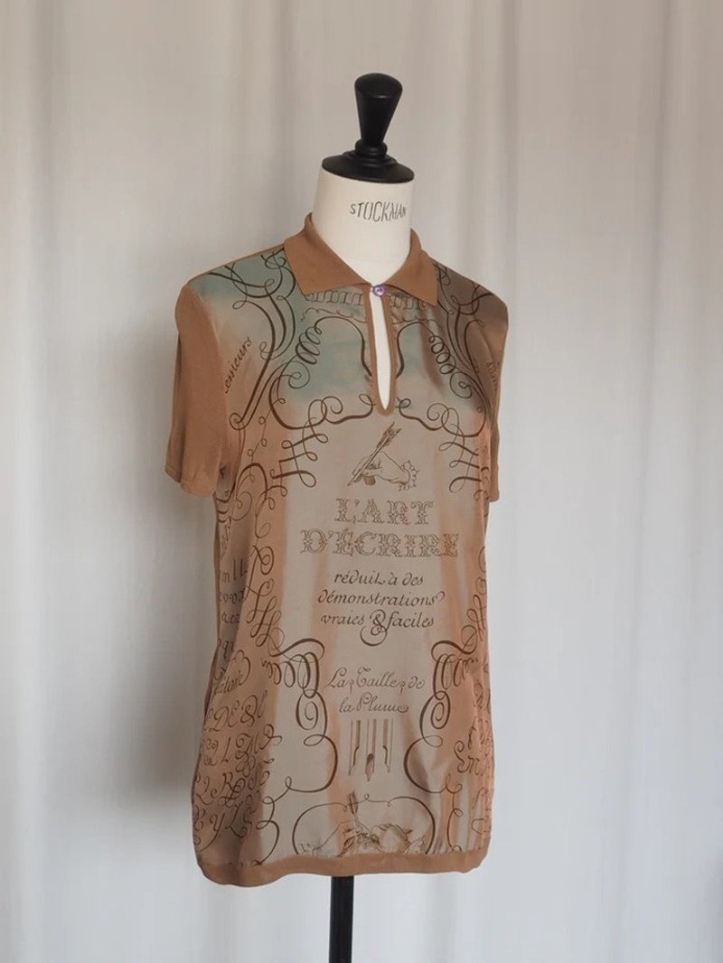 HERMÈS by Martin Margiela Calligraphy Silk Mesh Top エルメス マルジェラ期 カリグラフィー トップス - 女襯衫 - 絲.絹 咖啡色