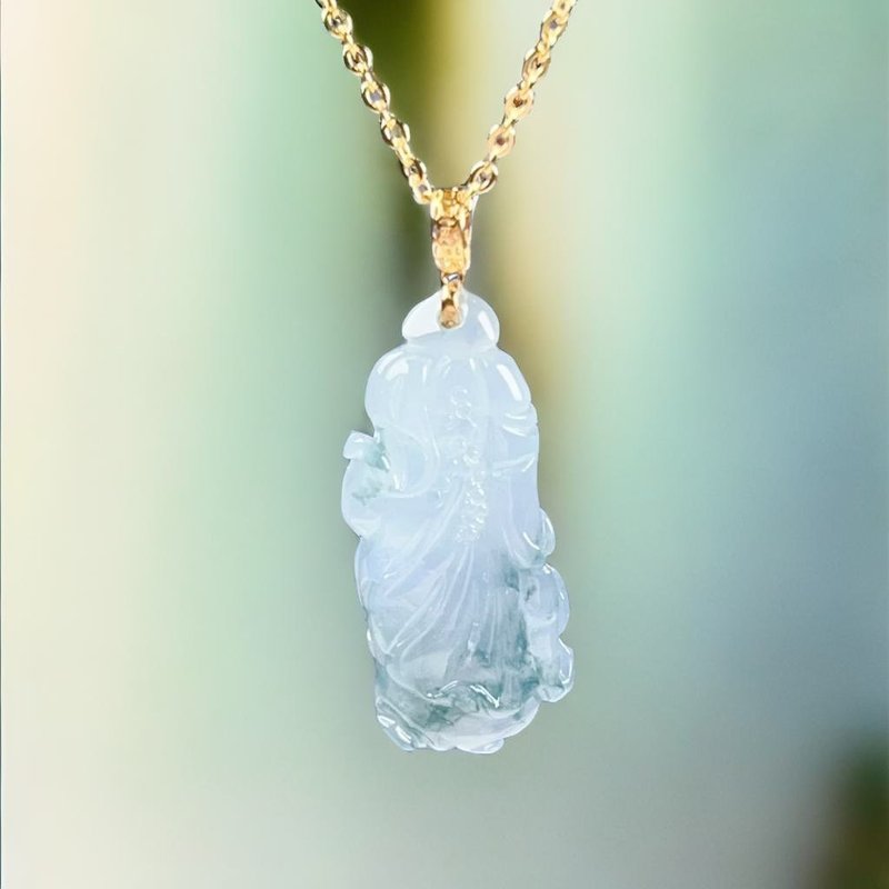 【母親節特惠】冰紫飄藍花白菜項鍊18K金 | 天然緬甸玉A貨 | 送禮 - 項鍊 - 玉石 透明