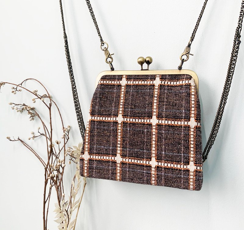 棉線串格子 口金包 後背包 肩背包 側背包 隨身包 小物包 - 側背包/斜背包 - 棉.麻 多色