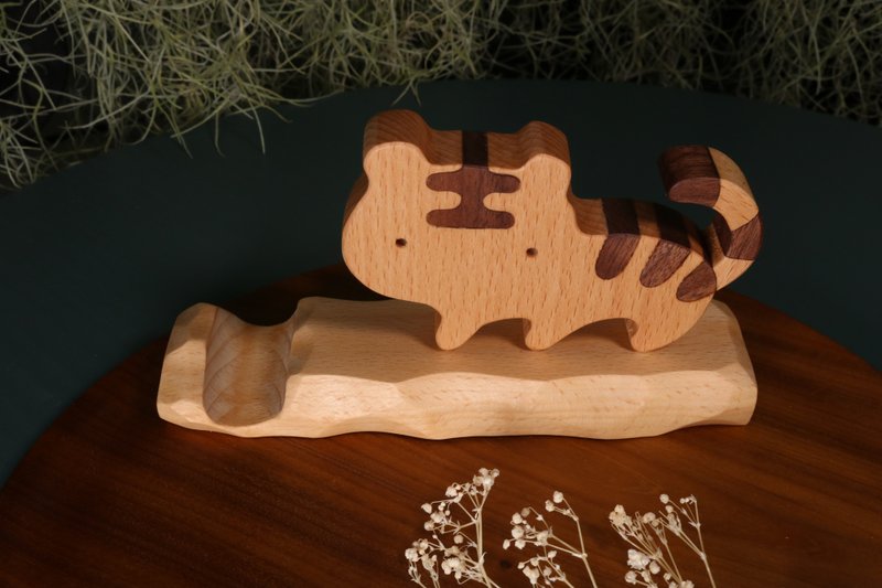 辦公室療癒小物 X 原木手機座 - 虎 +2 - 手機/平板支架 - 木頭 白色