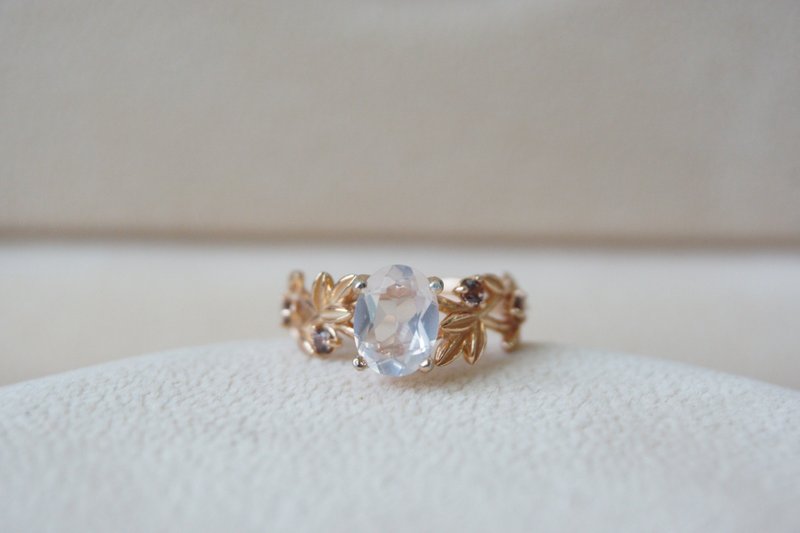 Rosequartz and Brown Zircon Silver925 Ring , Leaf ring - 戒指 - 純銀