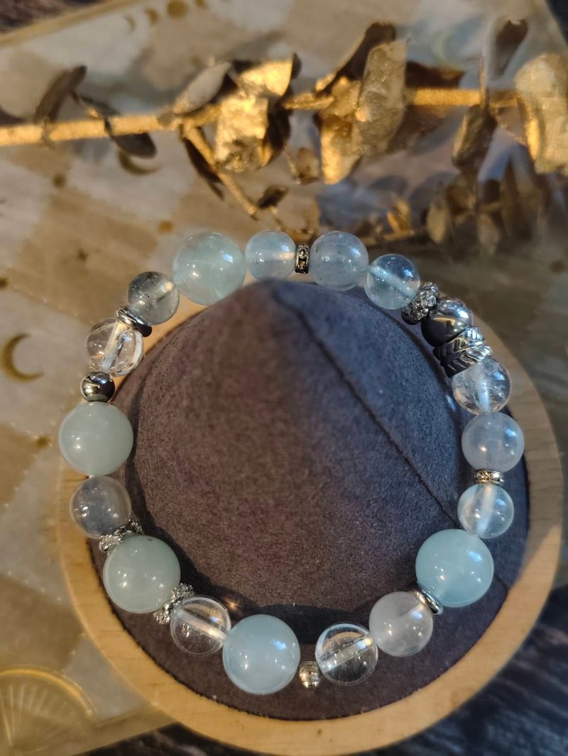 客製化水晶礦石手鏈  海之光  平靜與清晰水晶手鍊 - 手鍊/手環 - 水晶