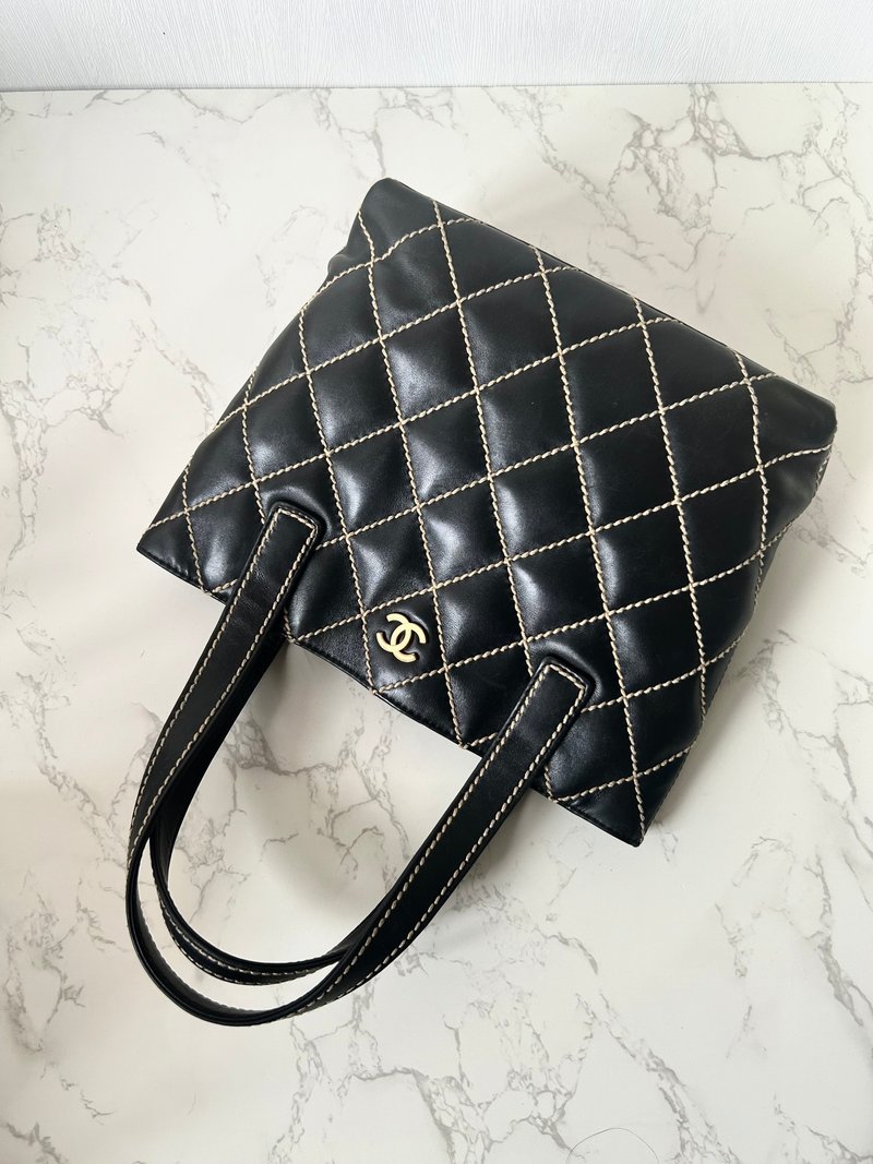 稀有中古包 Chanel Vivian黑色皮革托特包 單肩包 側背包 古著包 - 側背包/斜背包 - 真皮 黑色