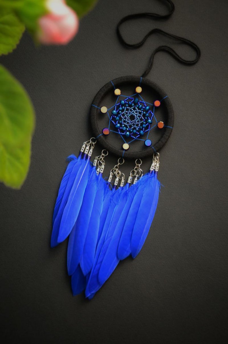 Small royal blue dream catcher car rear view mirror hanging accessories 追夢人 設計館 VIDADREAMS 壁貼