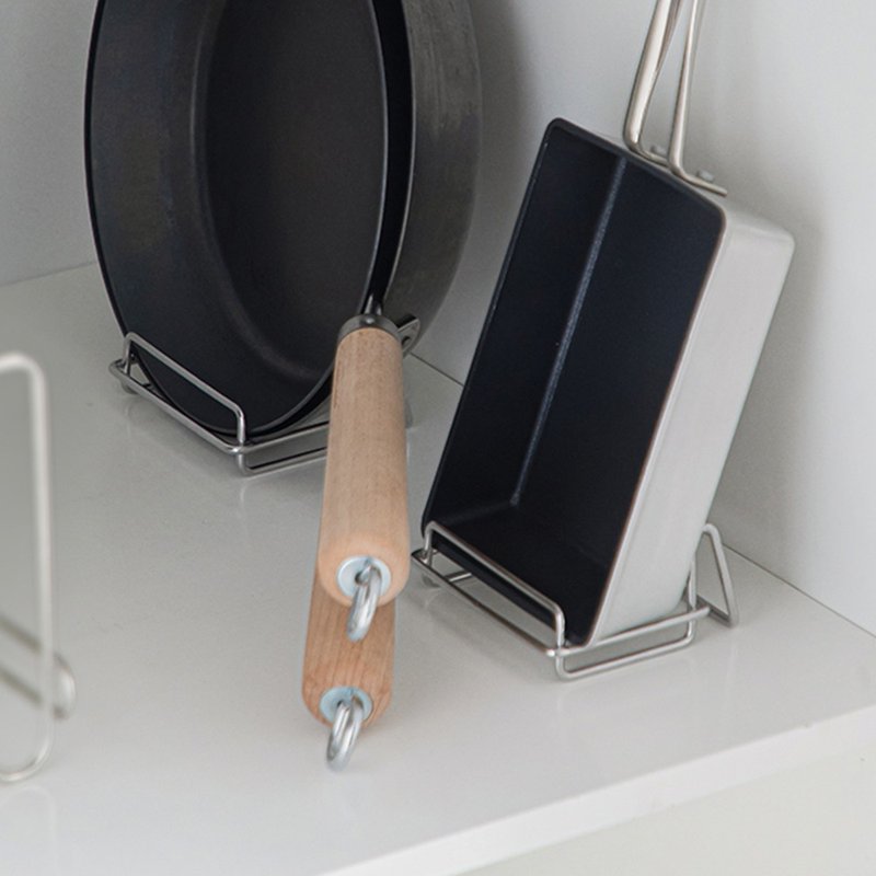 日本霜山 304不鏽鋼桌上型立式平底鍋/玉子燒鍋收納架 - 其他 - 不鏽鋼 銀色