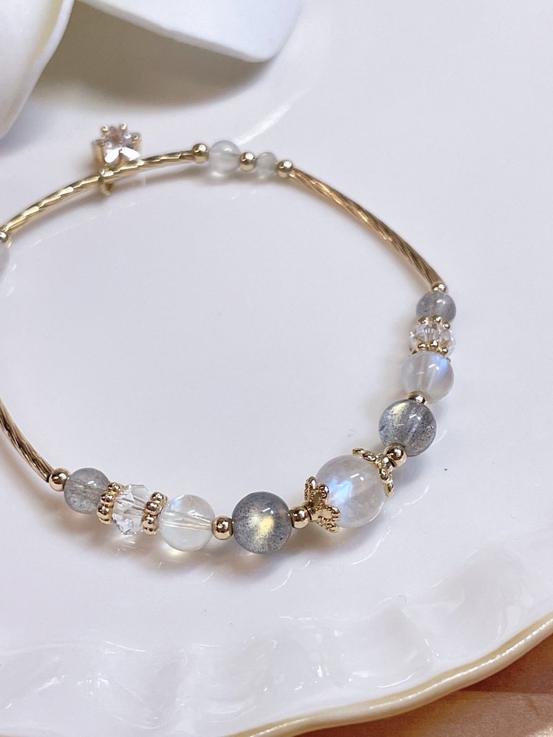 健康/愛情/月光石/白水晶/拉長石/皓石星星/彈性14K保色彈性手環 - 手鍊/手環 - 其他金屬 白色