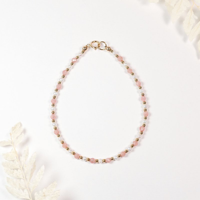愛神的祝福 l 紅紋石 × 珍珠 l 美國14KGF極細手鍊 - 手鍊/手環 - 水晶 粉紅色