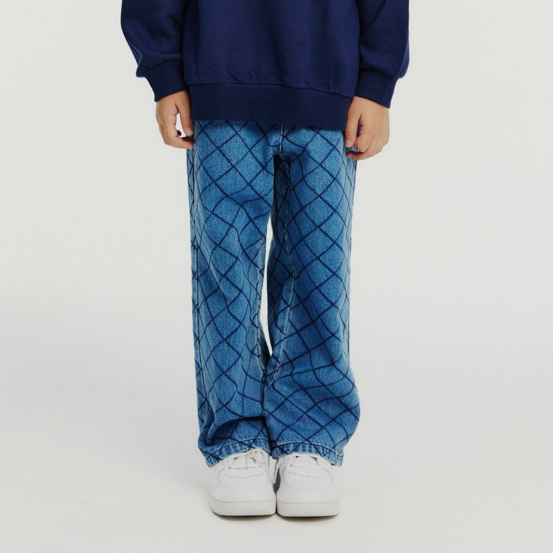 Indigo Quilting Kids Denim Pants - 男/女童長褲/短褲 - 棉.麻