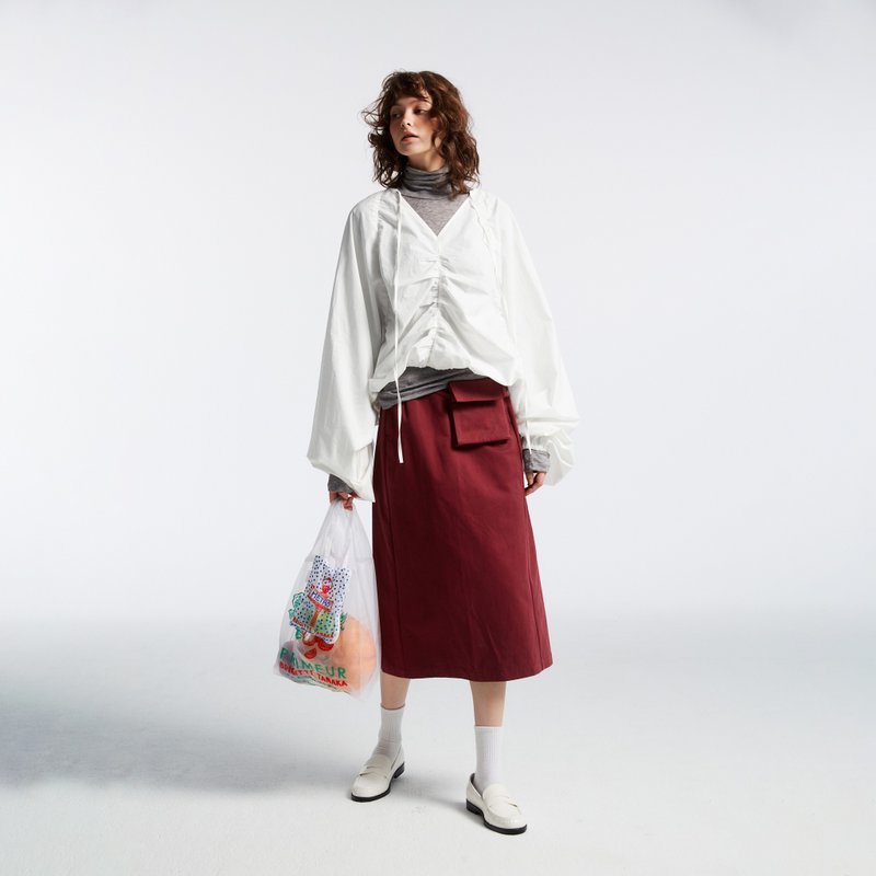 10 MOOn 浪漫多摺連袖白色上衣 - 女上衣/長袖上衣 - 棉.麻 白色