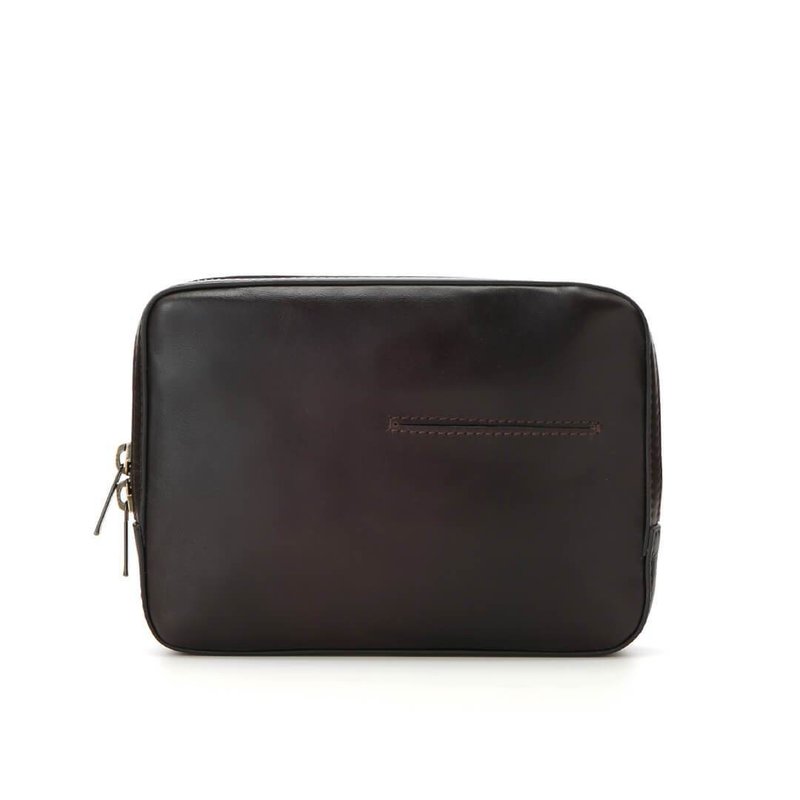 Antique 方形手拿包-復古深棕 - 化妝包/收納袋 - 真皮 咖啡色