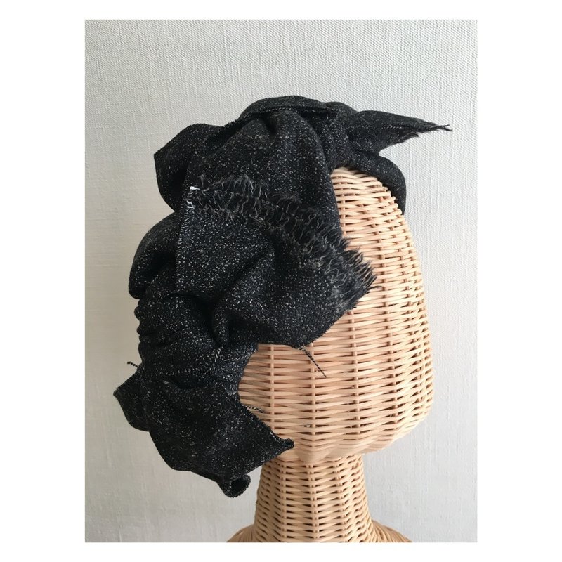 tweed ribbon/Black - 髮夾/髮圈 - 羊毛 黑色