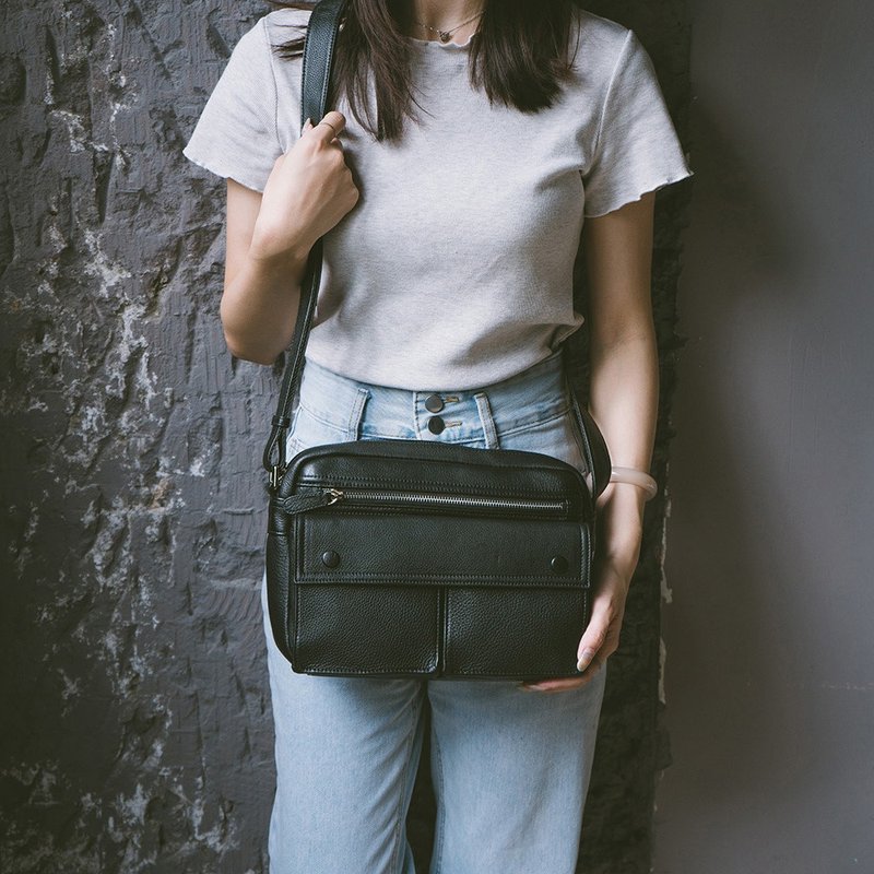 真皮斜背包 12858A 黑 - 其他 - 真皮 黑色