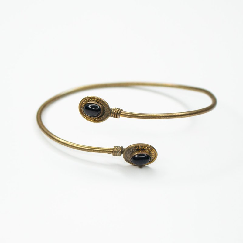 Brass Bracelet with Black Stone Balls