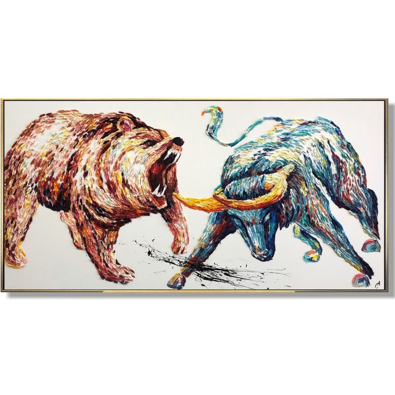 Abstract Bull and Bear Painting Stock Market Gift Office Decor Wall Street Art - 壁貼/牆壁裝飾 - 壓克力 多色