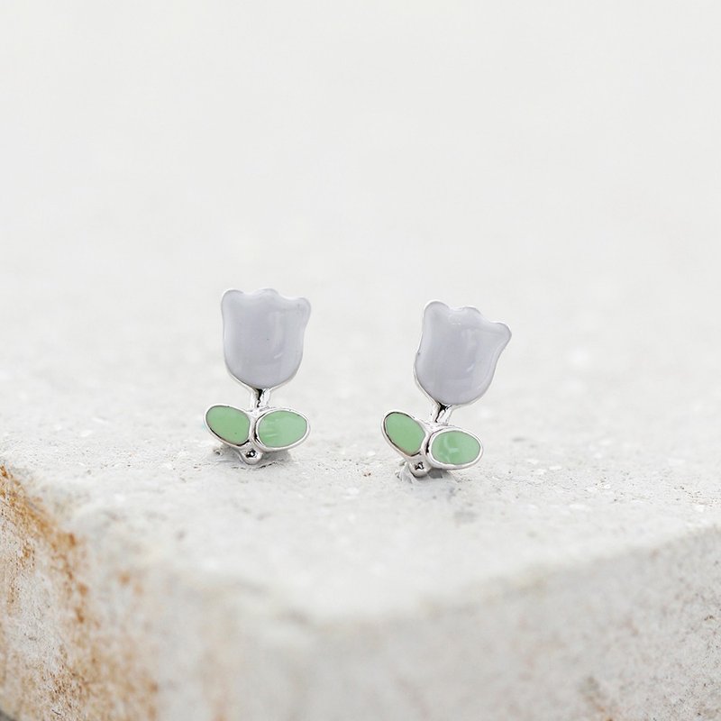 Tulip Earrings in 925 Sterling Silver, White Gold plating - Purple