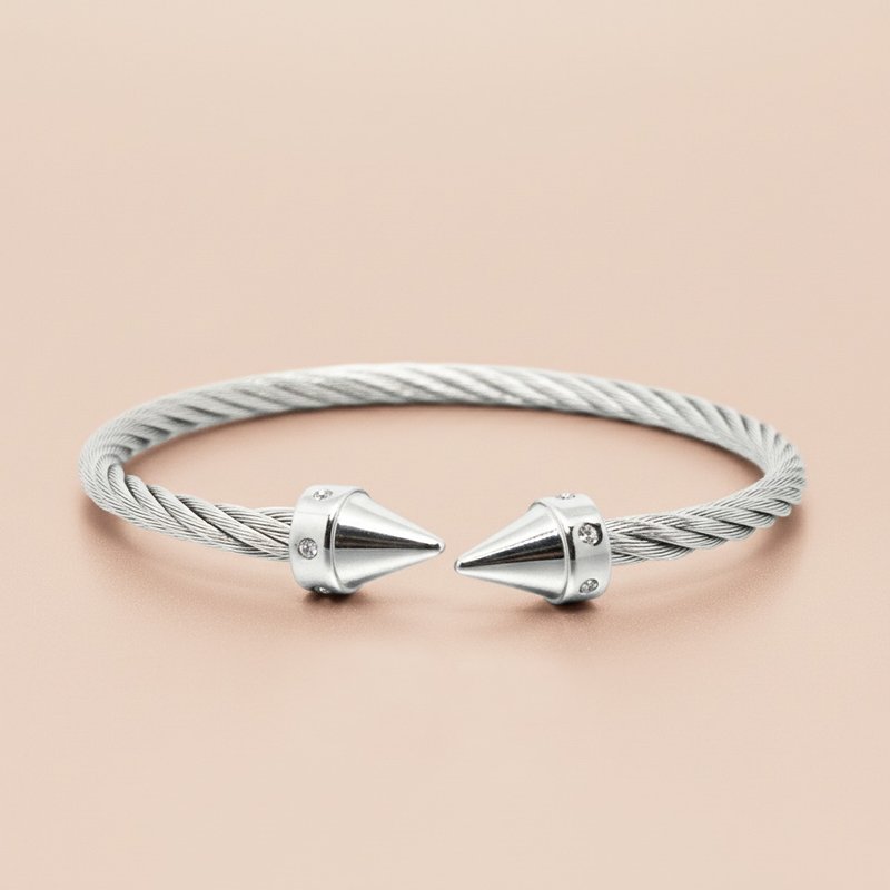 冰旋Spin | 水晶鋼索螺旋手環(星鑽銀) 鋯石尖頭手環 - 手鍊/手環 - 不鏽鋼 銀色