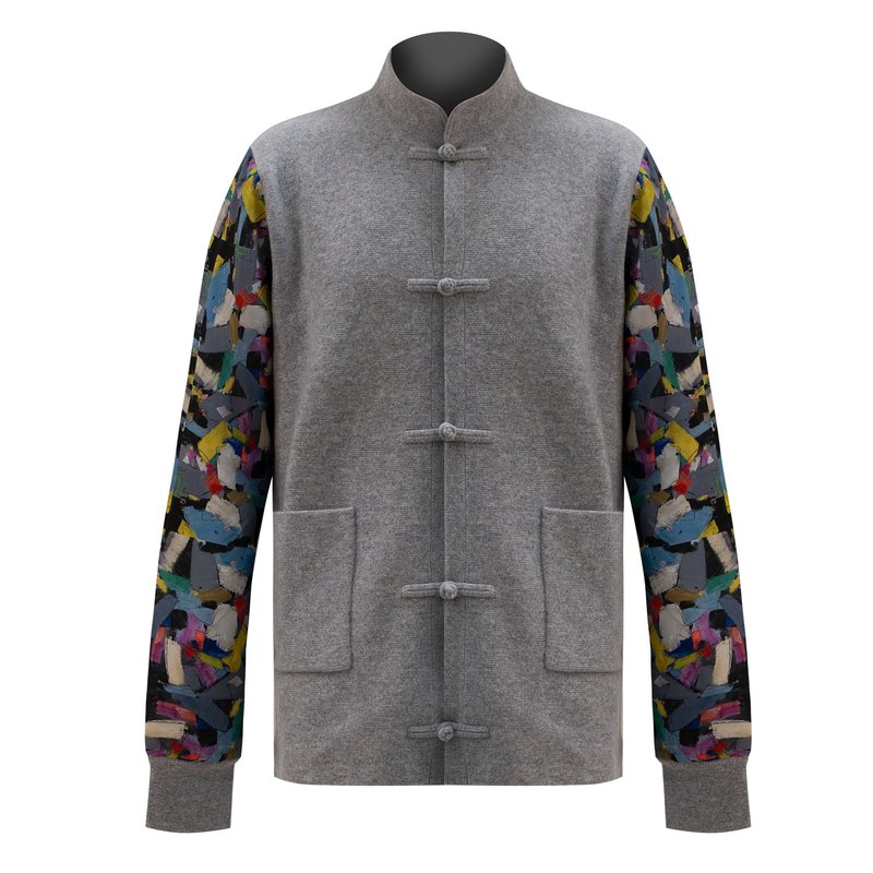 【百衲衣】香港藝術館IP聯乘經典羊毛唐裝|國潮港風新中式 - 男夾克/外套 - 羊毛 灰色