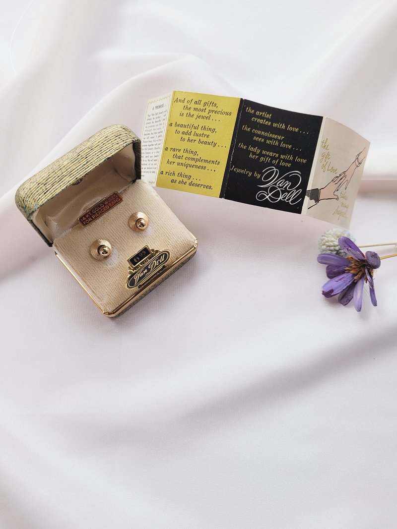 美國西洋古董飾品 / Van Dell 14KT 12K GF包金星球針式耳環 - 耳環/耳夾/耳骨夾 - 貴金屬