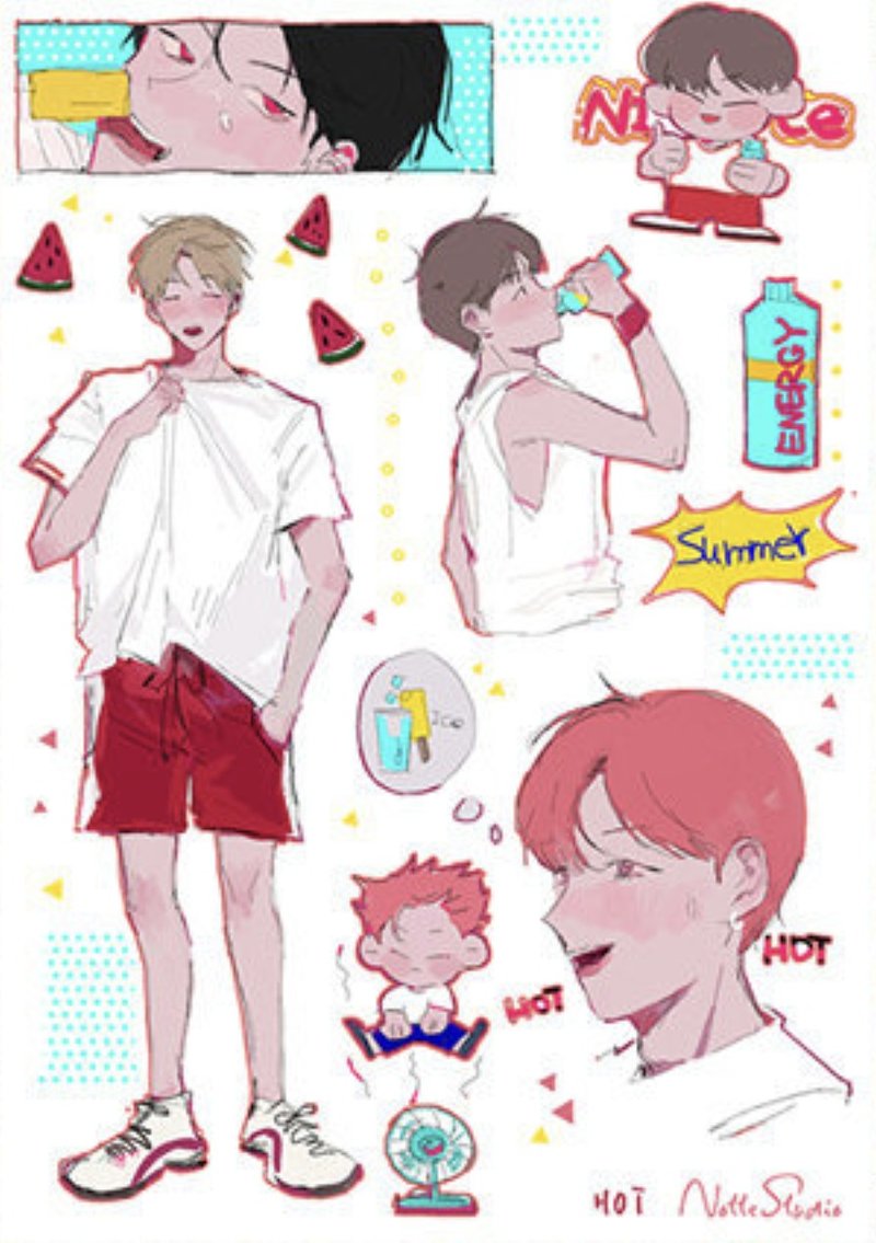 炎炎 夏の男子高校生 漫畫感 塩顏繪畫 和紙貼紙 套組 - 紙膠帶/和紙/PET - 其他材質 多色