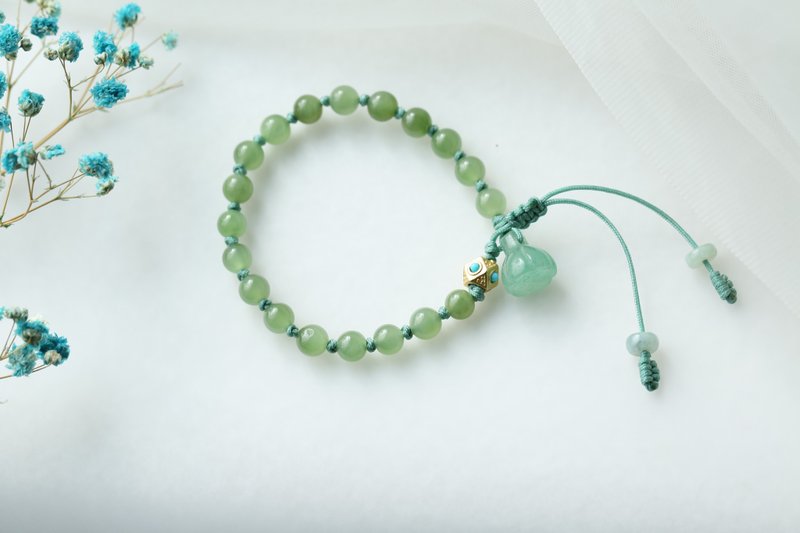 【和田玉碧玉】手鏈手串小清新風/手環/小仙女禮物 - 手鍊/手環 - 玉石 綠色