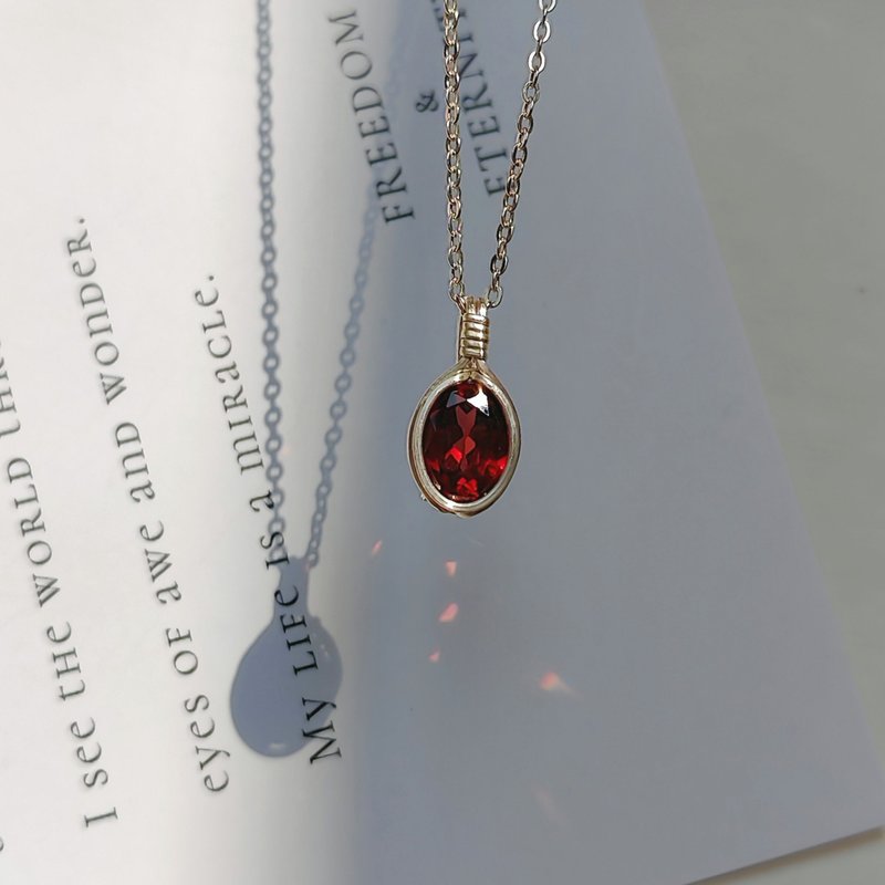 高品質切面石榴石吊墜 刻面紅石榴石項鍊天然石一月生辰石禮物 - 項鍊 - 半寶石