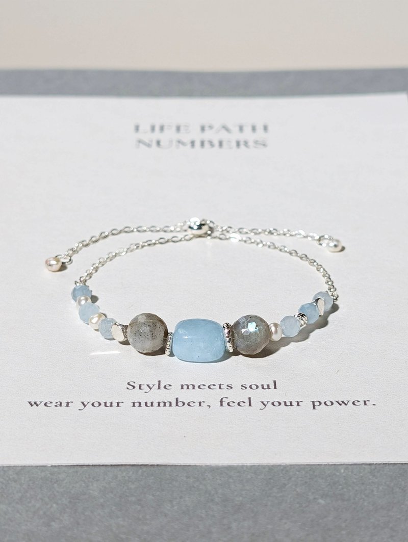 生命靈數5號開運手鍊 | 海藍寶×天然石 | 藍色能量與自由象徵 - 手鍊/手環 - 半寶石 藍色