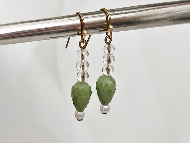 地仙 L'IMMORTEL chill系列 #16 垂墜耳飾 可改夾 - 耳環/耳夾/耳骨夾 - 玻璃 綠色