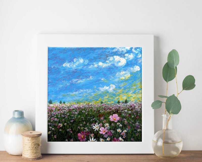 【野菊花】花卉限量複刻畫 | 大廳玄關掛畫 | 綠茵粉色花海掛畫 - 海報/掛畫/掛布 - 紙