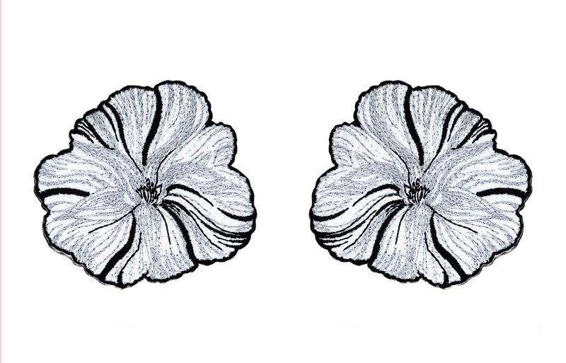 黑白彩帶對花繡貼 - 徽章/別針 - 繡線 白色