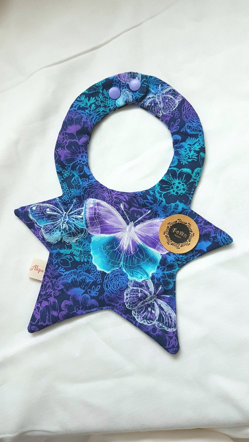 Purple Butterfly - six layers of yarn 100% cotton double sided star bibs saliva towel