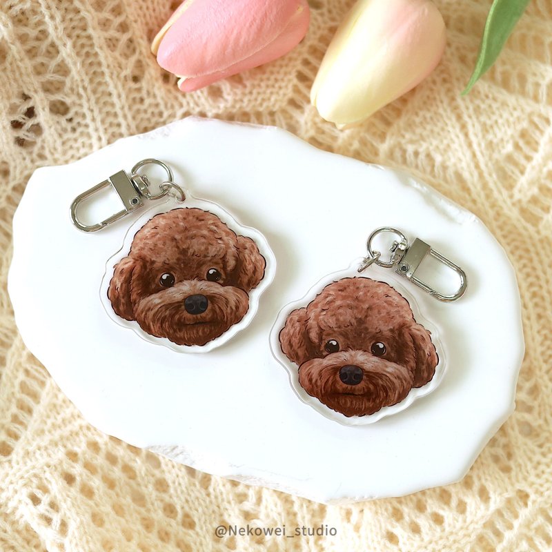 貴賓狗鑰匙圈 壓克力吊飾 鑰匙扣 鑰匙圈 狗狗 原創插畫 狗狗 - 鑰匙圈/鑰匙包 - 壓克力 咖啡色