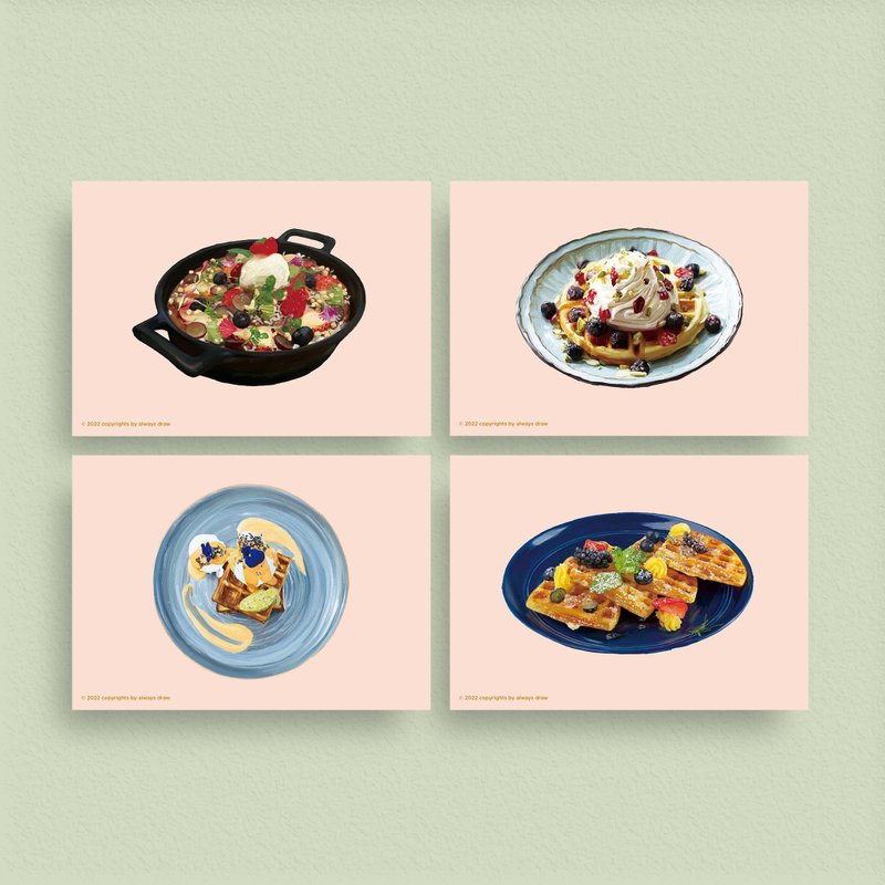 鬆餅明信片組【10張套組優惠】 - always eat 總繪吃系列 - 卡片/明信片 - 紙 粉紅色