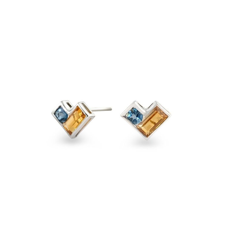 Urban Zigzag Heart Earring with Citrine and London Blue Topaz