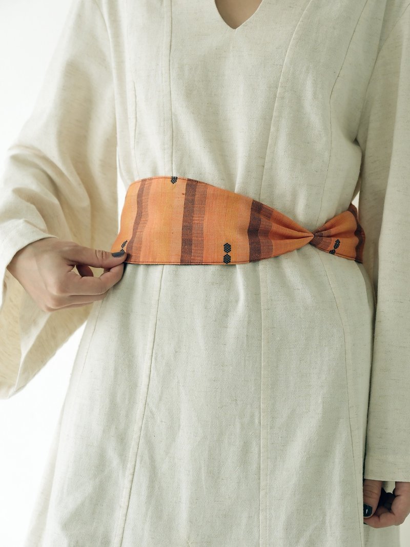 川 衣 WEAR BEING  印度織紋布料寬版 腰帶/頭帶  橘 - 皮帶/腰帶 - 棉.麻 橘色