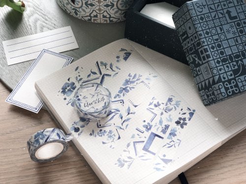 Washi-Blue and white paper tape-Special oil