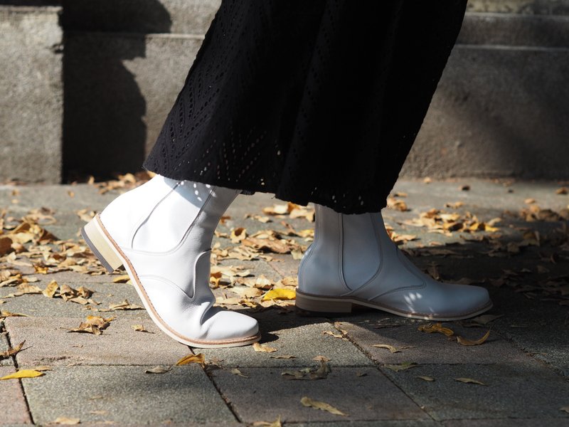 愛花切爾西平底鞋- Elmer - 女短靴/中筒靴 - 真皮 白色