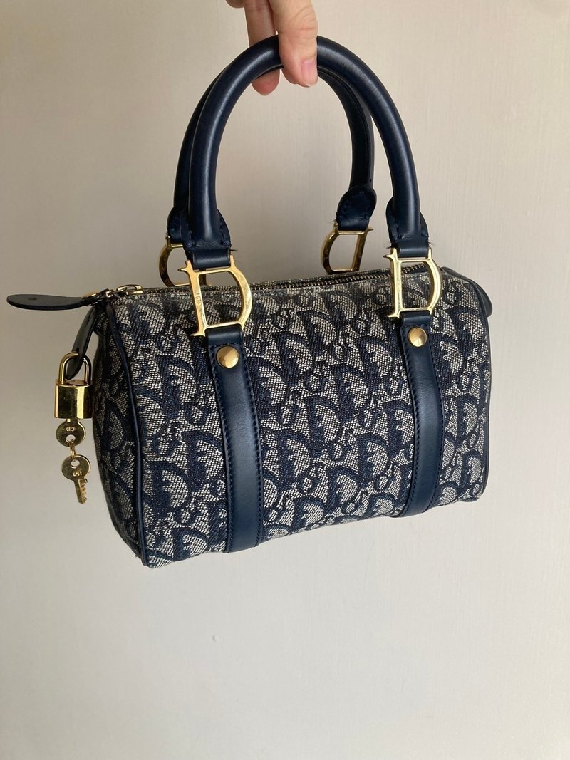 稀有中古包 Dior 海軍藍老花波士頓迷你包 手提包 二手包 古董包 - 手提包/手提袋 - 其他材質 藍色