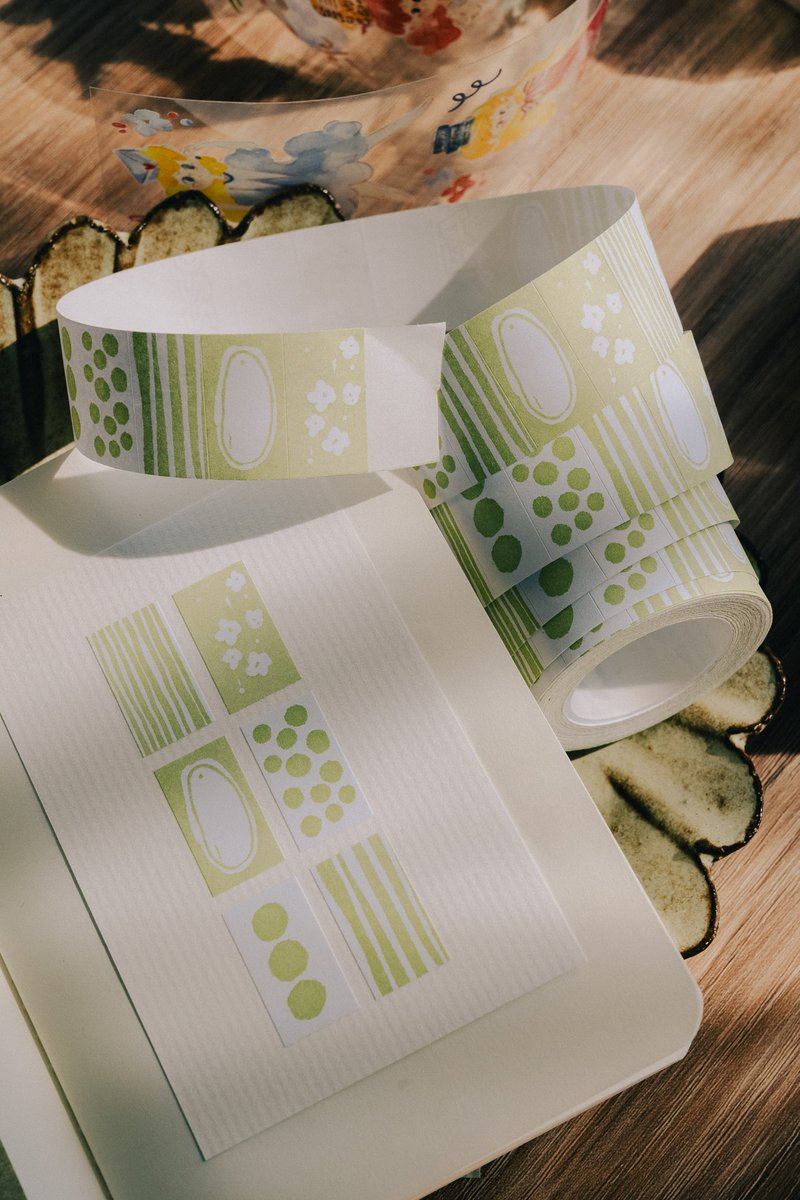 綠色-PaperNote標籤貼紙扭蛋 - 紙膠帶/和紙/PET - 紙 綠色