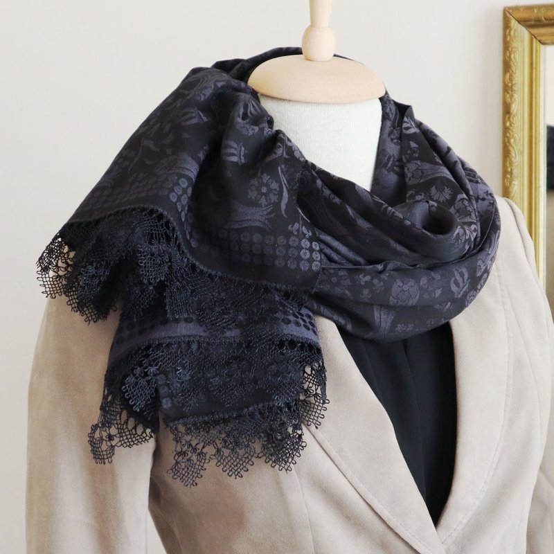 PREMIUMレースのサテンンストール ーアテシュー ブラック - 絲巾 - 其他人造纖維 黑色